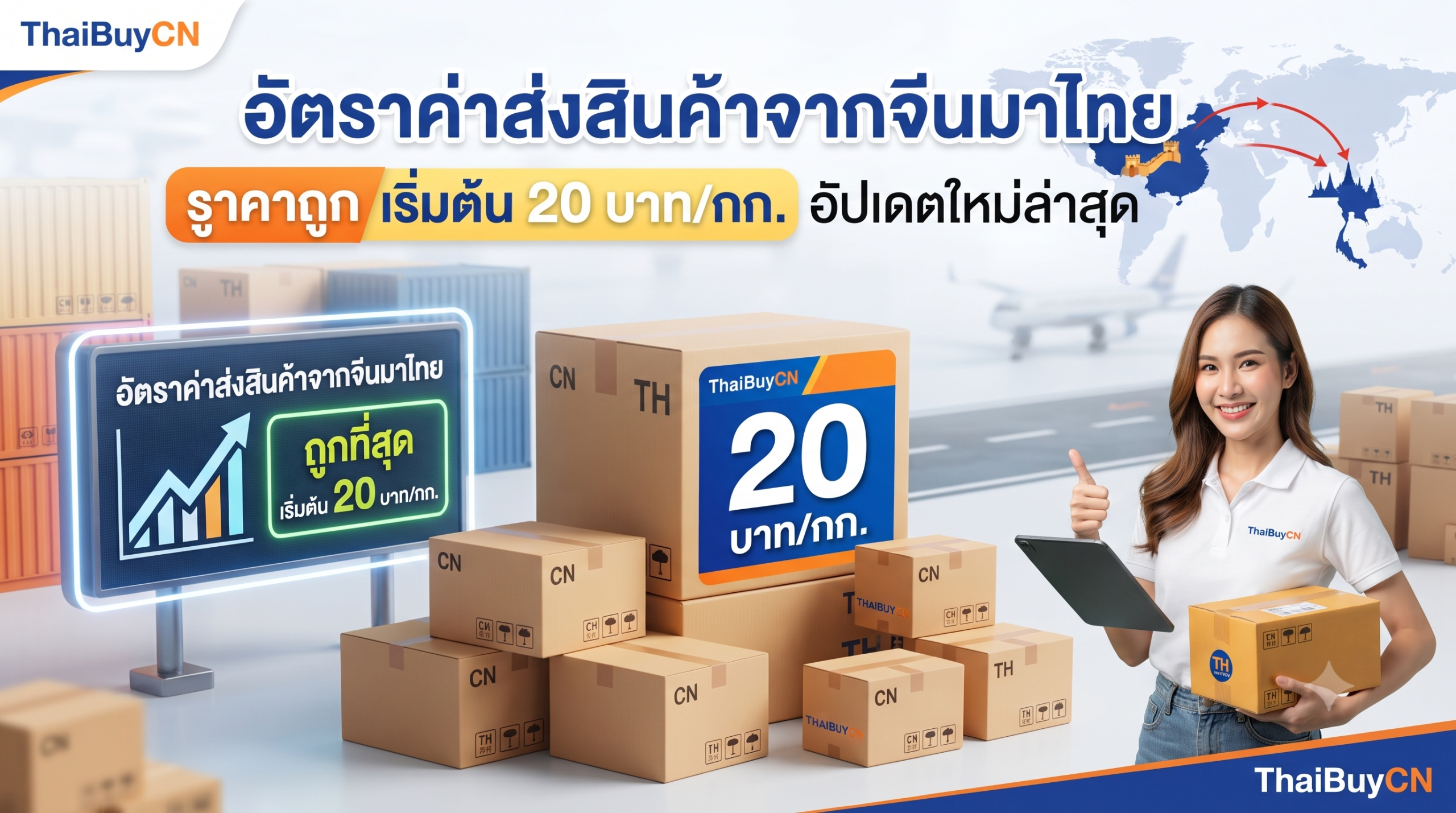 อัตราค่าส่งสินค้าจากจีนมาไทย เริ่มต้น 20 บาท